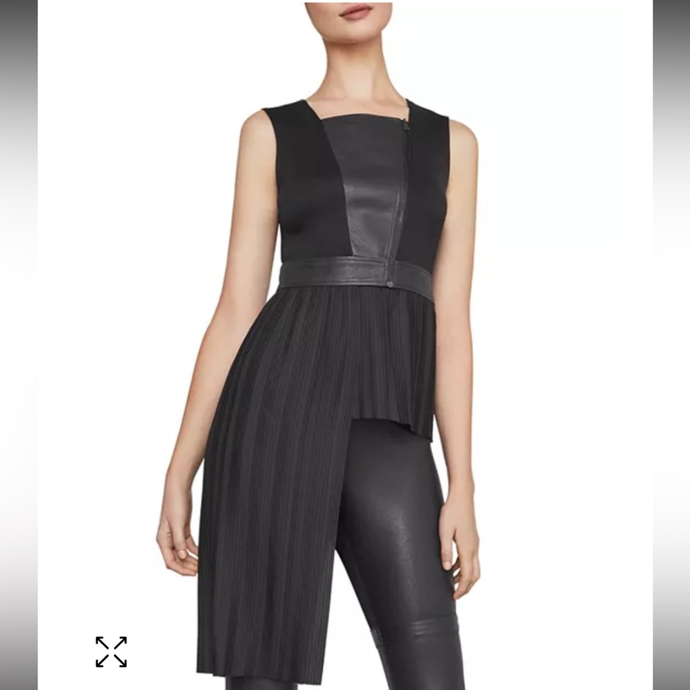 BCBGMaxAzria Asymmetric Mixed-Media Top Black